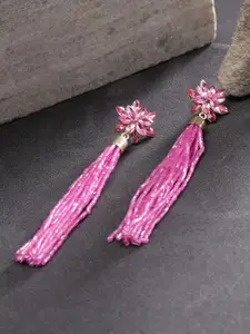YouBella Gold-Plated Artificial Stones and Beads Tasselled Contemporary Drop Earrings