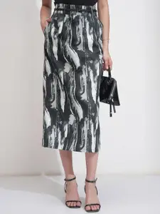 Tokyo Talkies Abstract Printed Straight Fit Midi Skirt
