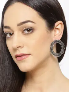 YouBella Silver-Plated Circular Shaped Oxidised Drop Earrings