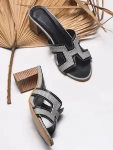 Froh Feet Women Block-Heel Slides with Contrast Trim Detailing