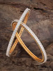 Kushal's Fashion Jewellery Set Of 2 White Rhodium Gold-Plated Party Zircon Bangles