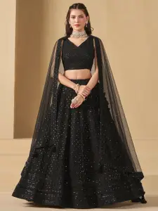 FABPIXEL Embroidered Sequinned Semi-Stitched Lehenga & Unstitched Blouse With Dupatta