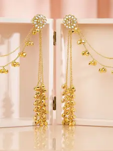 Rubans 18K Gold-Plated Triple Ghungroo Beaded Ear Chain Extension Earring with Floral Stud