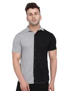 BEYOU FASHION Colourblocked Spread Collar Short Sleeves Cotton Casual Shirt