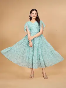 Anouk Floral Print Puff Sleeve Georgette Maxi Dress