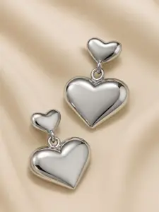 SUBHAGALANKAR Silver-Plated Heart Dangler Drop Earrings