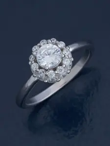 Kushal's Fashion Jewellery White 92.5 Pure Silver Rhodium-Plated Zircon Party Finger Ring