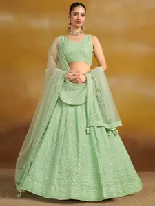 FABPIXEL Embroidered Sequinned Semi-Stitched Lehenga & Unstitched Blouse With Dupatta