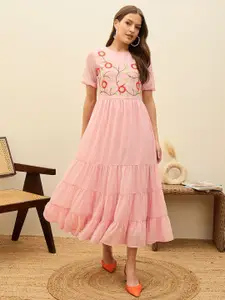 SASSAFRAS Balloon Sleeve Tiered Maxi Dress