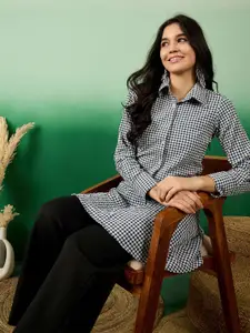 Sangria Checked Shirt Collar Neck Top