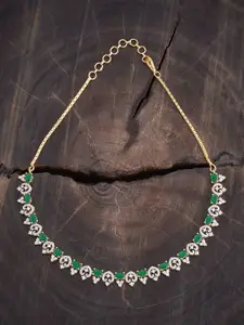 Kushal's Fashion Jewellery Rhodium Gold-Plated Cubic Zirconia Studded Necklace