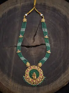 Kushal's Fashion Jewellery Gold-Plated Ruby Studded Antique Necklace