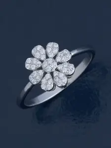 Kushal's Fashion Jewellery 92.5 Pure Silver Rhodium-Plated Zircon Party Finger Ring