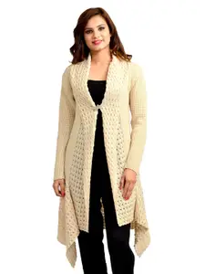 WOOL 4U Self Design Long Sleeves Longline Lapel Shrug