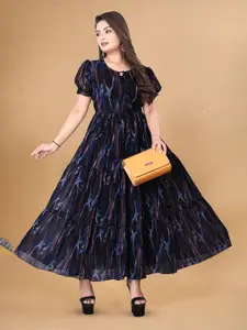 Anouk Floral Print Puff Sleeve Georgette Maxi Dress