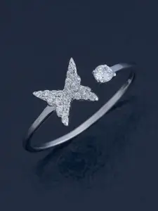 Kushal's Fashion Jewellery White 92.5 Pure Silver Rhodium-Plated Zircon Party Finger Ring