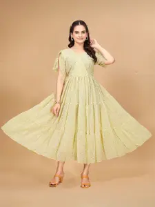 Anouk Floral Print Puff Sleeve Georgette Maxi Dress