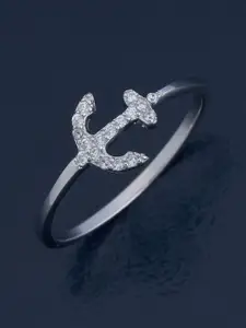 Kushal's Fashion Jewellery White 92.5 Pure Silver Rhodium-Plated Zircon Party Finger Ring