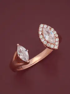 Kushal's Fashion Jewellery 92.5 Pure Silver Rose Gold-Plated Zircon Party Finger Ring