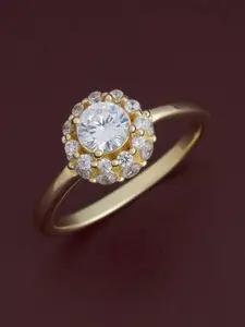 Kushal's Fashion Jewellery 92.5 Pure Silver Gold-Plated Zircon Party Finger Ring