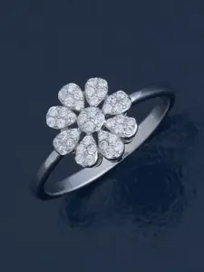 Kushal's Fashion Jewellery 92.5 Pure Silver Rhodium-Plated Zircon Party Finger Ring