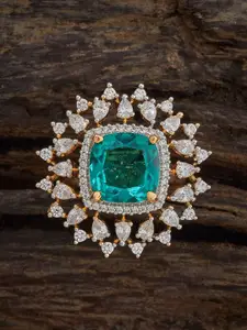 Kushal's Fashion Jewellery Green Rhodium Gold-Plated Party Zircon Finger Ring