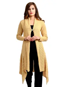 WOOL 4U Self Design Long Sleeves Longline Lapel Shrug