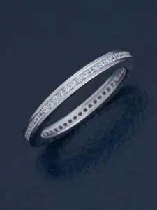 Kushal's Fashion Jewellery White 92.5 Pure Silver Rhodium-Plated Zircon Party Finger Ring