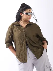 Freeform by High Star Women Comfort Boxy Textured Satin Casual Shirt