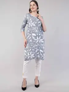 JIDI FASHION Floral Printed Round Neck Straight Kurta