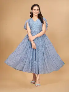 Anouk Floral Print Puff Sleeve Georgette Maxi Dress