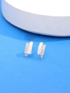 KAI JEWEL Sterling Silver Rhodium-Plated Contemporary Cubic Zirconia Studs