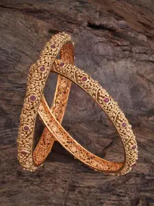 Kushal's Fashion Jewellery Set Of 2 Gold-Plated Ethnic Antique Bangles