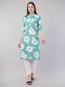 JIDI FASHION Floral Printed Mandarin Collar Straight Kurta