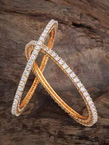 Kushal's Fashion Jewellery Set Of 2 White Rhodium Gold-Plated Party Zircon Bangles
