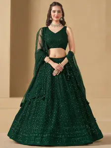 FABPIXEL Embroidered Sequinned Semi-Stitched Lehenga & Unstitched Blouse With Dupatta