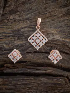 Kushal's Fashion Jewellery White Rose Gold-Plated Party Zircon Pendant Set