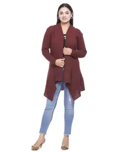 WOOL 4U Self Design Long Sleeves Longline Lapel Shrug