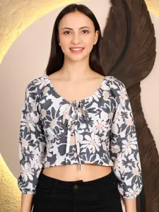 69 FASHION STREET Tie and Dye Print Bishop Sleeves Crop Top