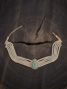 Kushal's Fashion Jewellery Rhodium Gold-Plated Zircon Studded Necklace