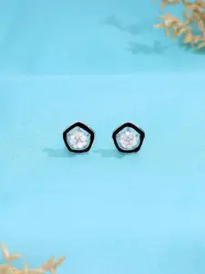 KAI JEWEL 92.5 Silver Rhodium-Plated Geometric Cubic Zirconia Studded Studs