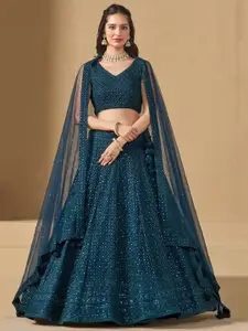 FABPIXEL Embroidered Sequinned Semi-Stitched Lehenga & Unstitched Blouse With Dupatta