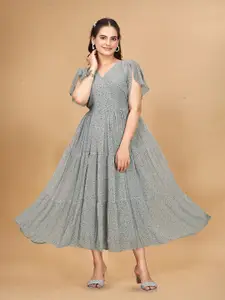 Anouk Floral Print Puff Sleeve Georgette Maxi Dress