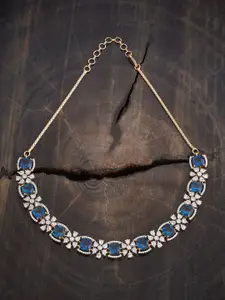 Kushal's Fashion Jewellery Sapphire Rhodium Gold-Plated Zircon Studded Party Necklace
