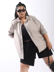 Freeform by High Star Women Comfort Boxy Textured Satin Casual Shirt