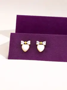 KAI JEWEL Sterling Silver Gold Plated Heart Shaped Cubic Zirconia Studs