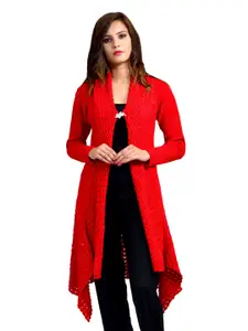WOOL 4U Self Design Long Sleeves Longline Lapel Shrug