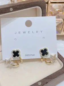 Estailo fashion Alloy Gold-Plated CZ Studded Star Shaped Studs
