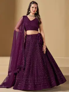 FABPIXEL Embroidered Sequinned Semi-Stitched Lehenga & Unstitched Blouse With Dupatta