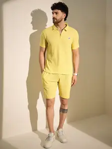 FUGAZEE Textured Shirt Collar Neck T-Shirt With Shorts Co-Ords